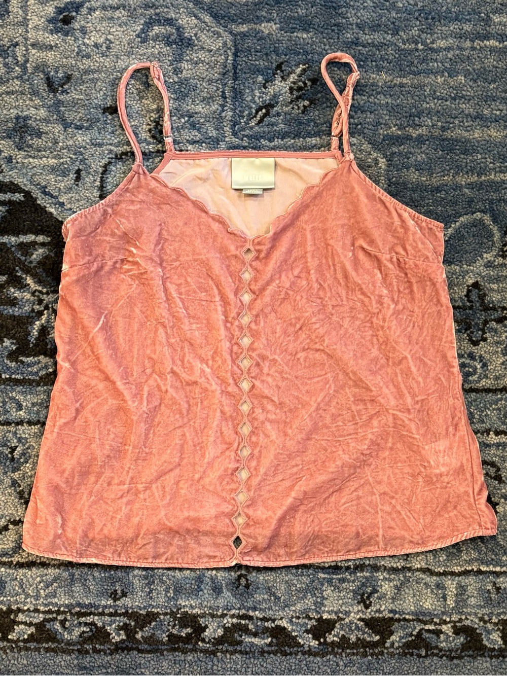 Maeve by Anthropologie Pink Velvet Scalloped Cutout Cami Tank